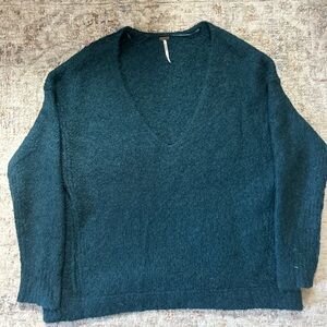 Free People Deep Teal V-Neck Sweater